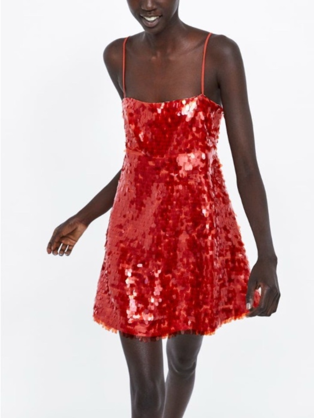 Zara Red Sequin Spaghetti-Strap Mini Dress